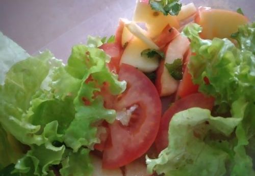 Salada de alface com ma e coentro fica uma delcia